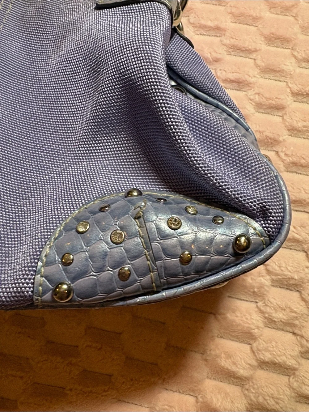 Y2K Kathy Van Zeeland Croc-Embossed Studded Shoulder Bag 💜🩵